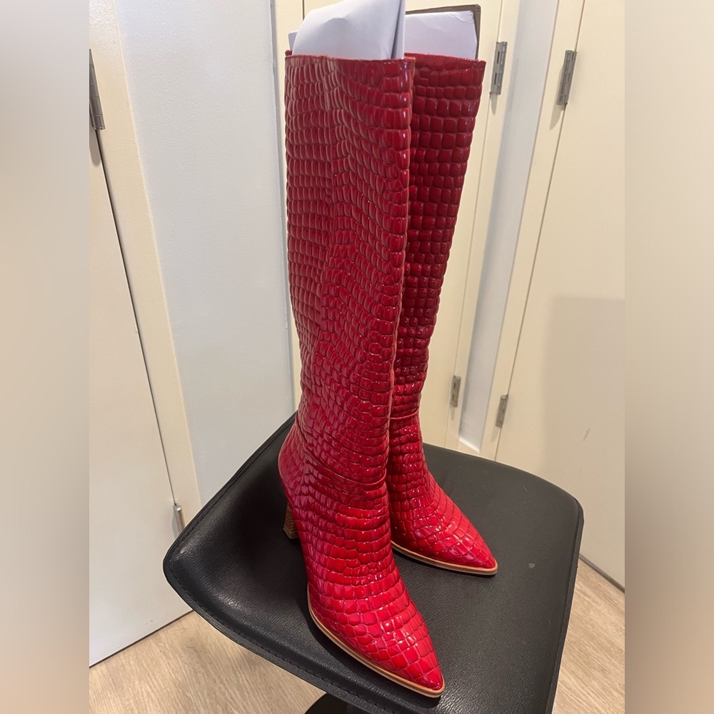 Vince Camuto Cherry Red boots 4” stacked heel